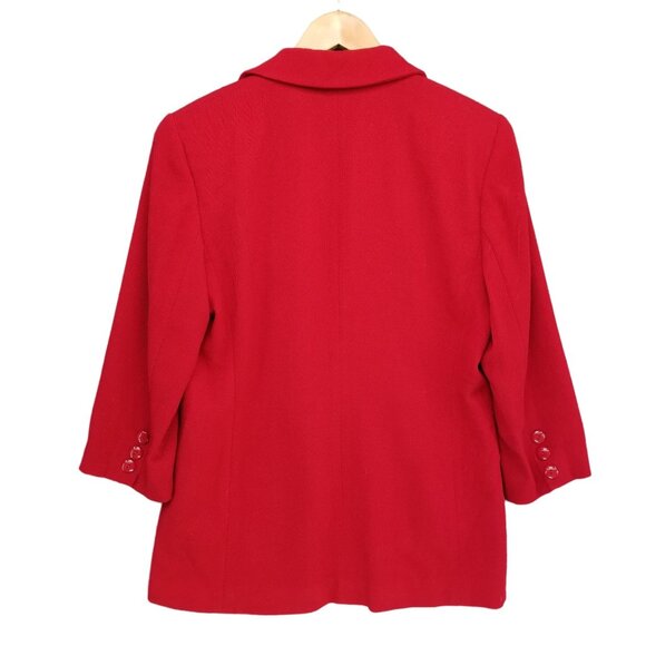 Vtg Linda Allard Ellen Tracy Blazer Jacket Womens Solid Red Wool Corduroy Sz 12P - Picture 2 of 12